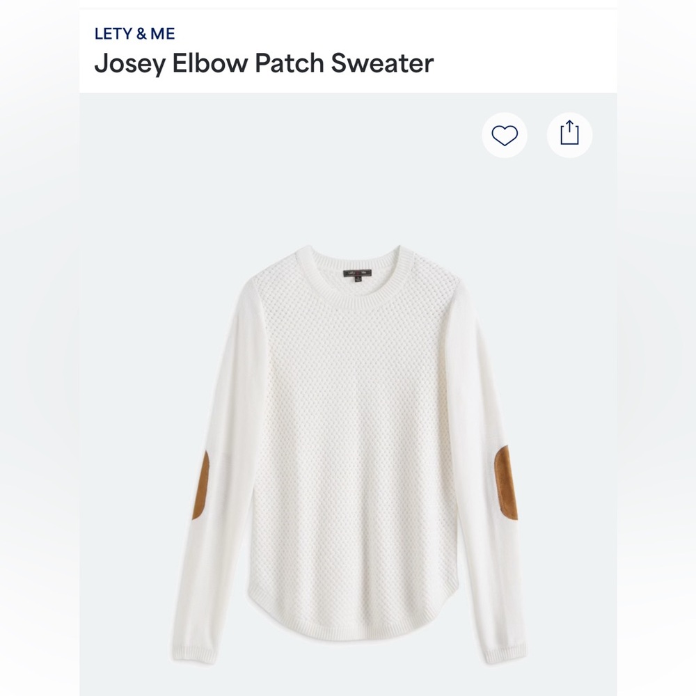 Lety & Me White Sweater with Tan Elbow Patches